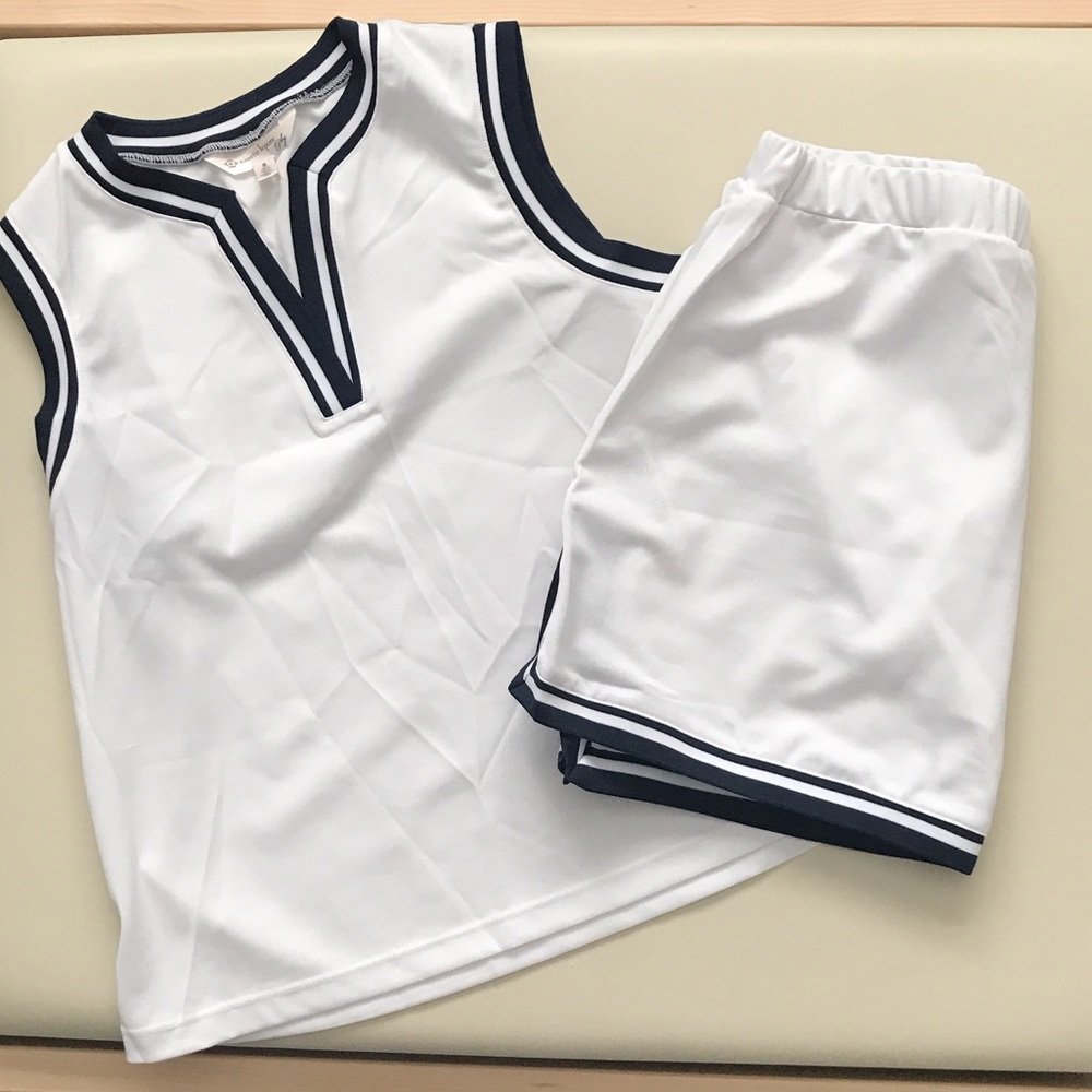 Nanette Lepore White Athletic Shorts Set with Navy Trim